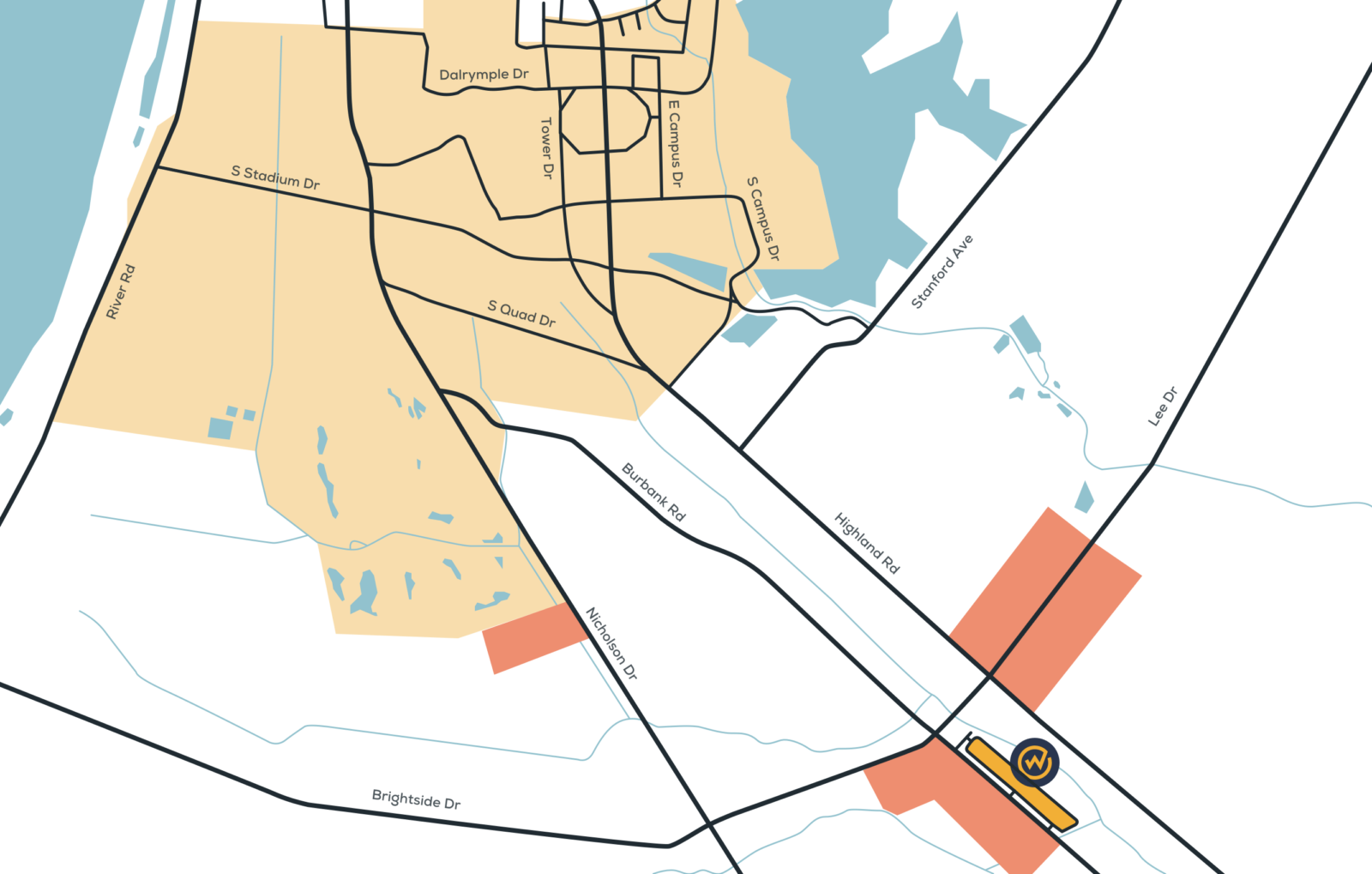 Baton Rogue LSU Campus Map Student Living Apartments with Wildwood Marked