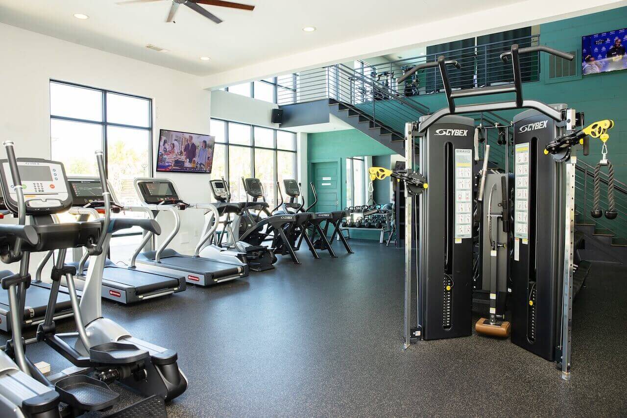 Wildwood Baton Rouge LSU Off-Campus Student Living Interior Fitness Center and Gym with Exercise Machines